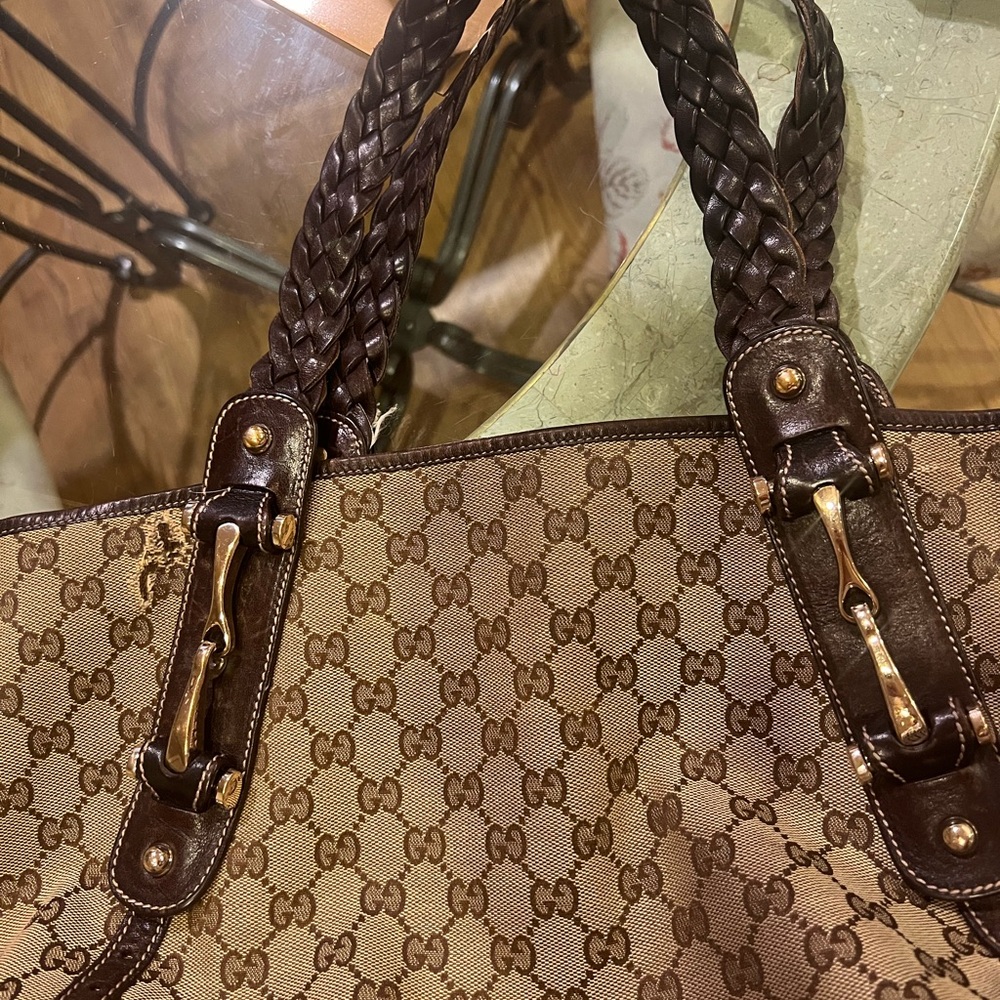 Gucci Tan and Brown Monogram Shoulder Bag